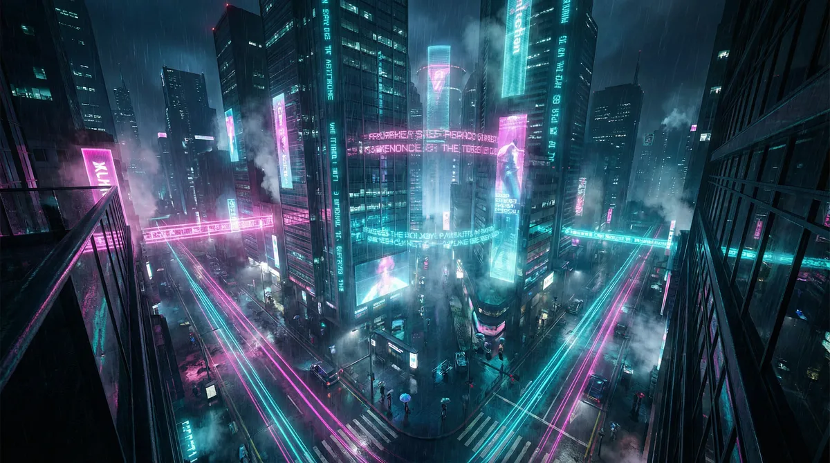 飘雪影院 竖屏短剧平台首页背景 - 赛博朋克都市夜景
